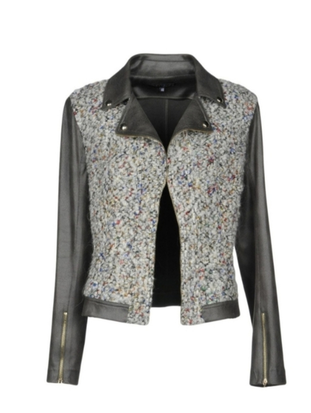 New Extenzo Paris Chic Tweed and Faux Leather Jacket, NWT, Sz.46